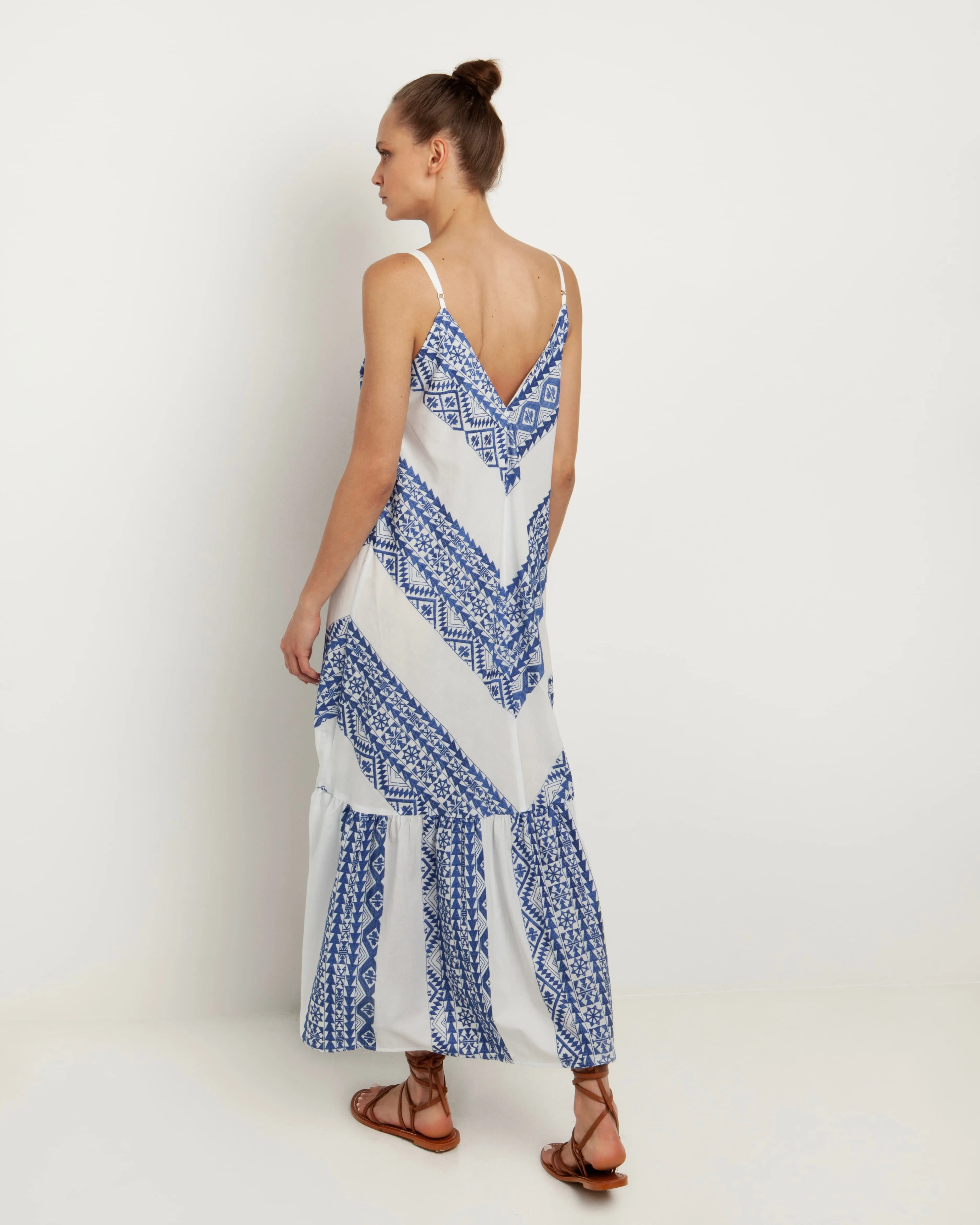 Kori Cotton Strappy Dress | White & Blue