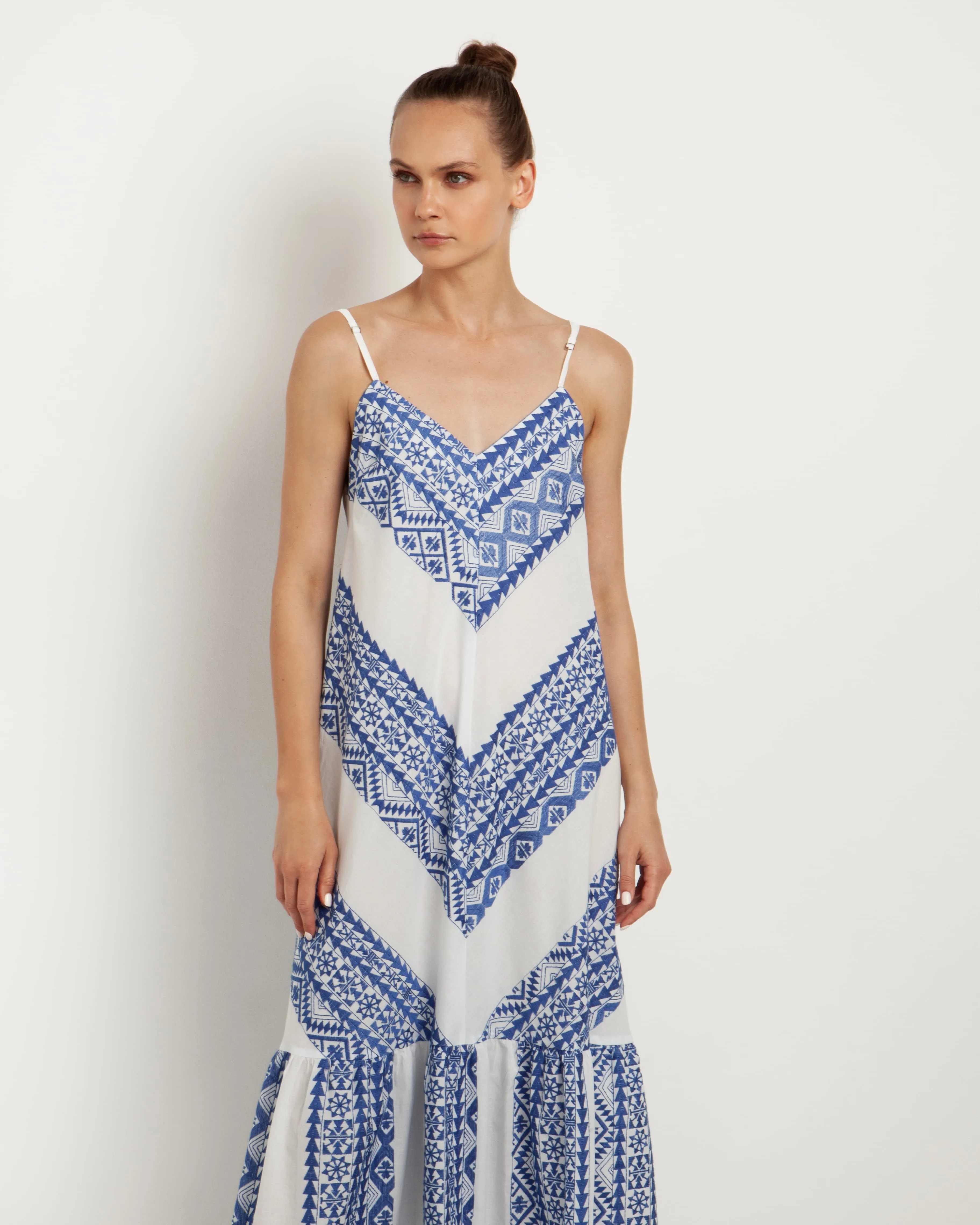 Kori Cotton Strappy Dress | White & Blue