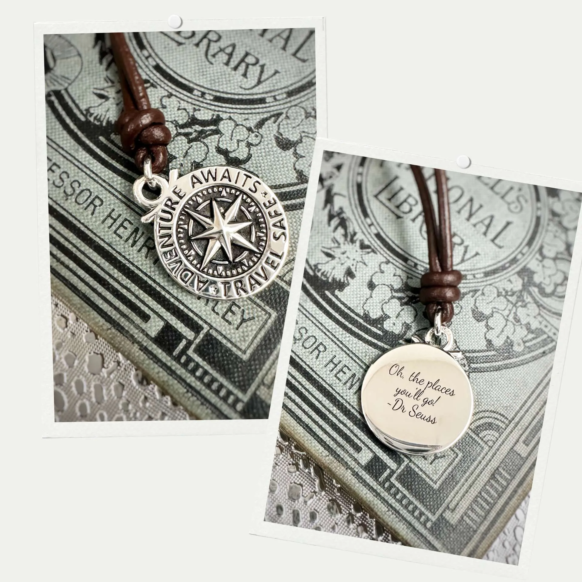 Large Travel Safe Compass Personalised St Christopher Cord Necklace