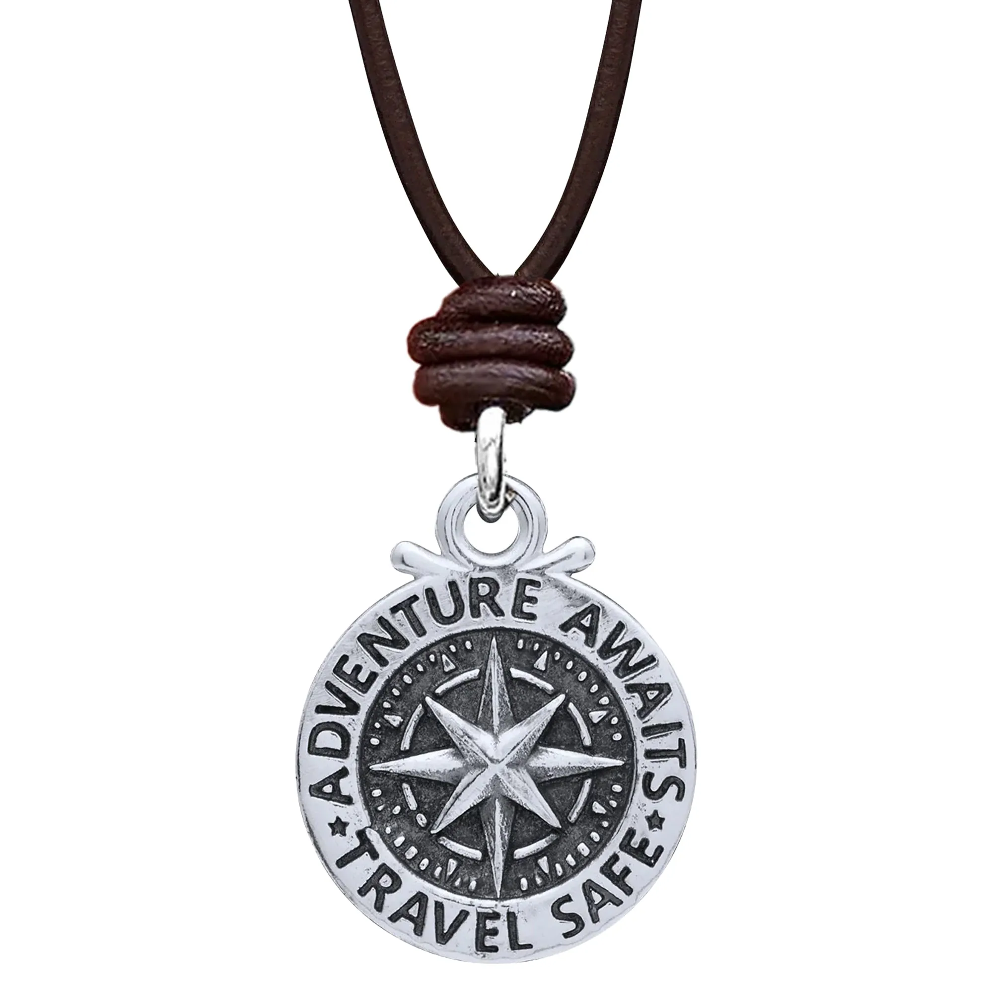 Large Travel Safe Compass Personalised St Christopher Cord Necklace