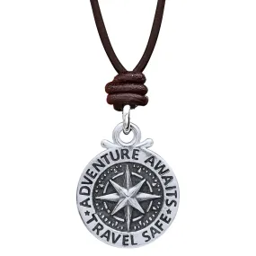 Large Travel Safe Compass Personalised St Christopher Cord Necklace