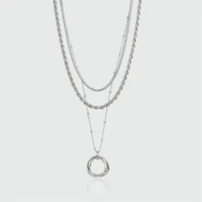 Layering Silver Cordoba and Chain Necklace Set