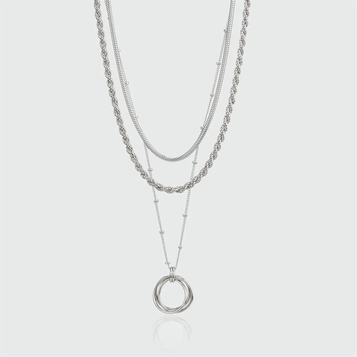 Layering Silver Cordoba and Chain Necklace Set