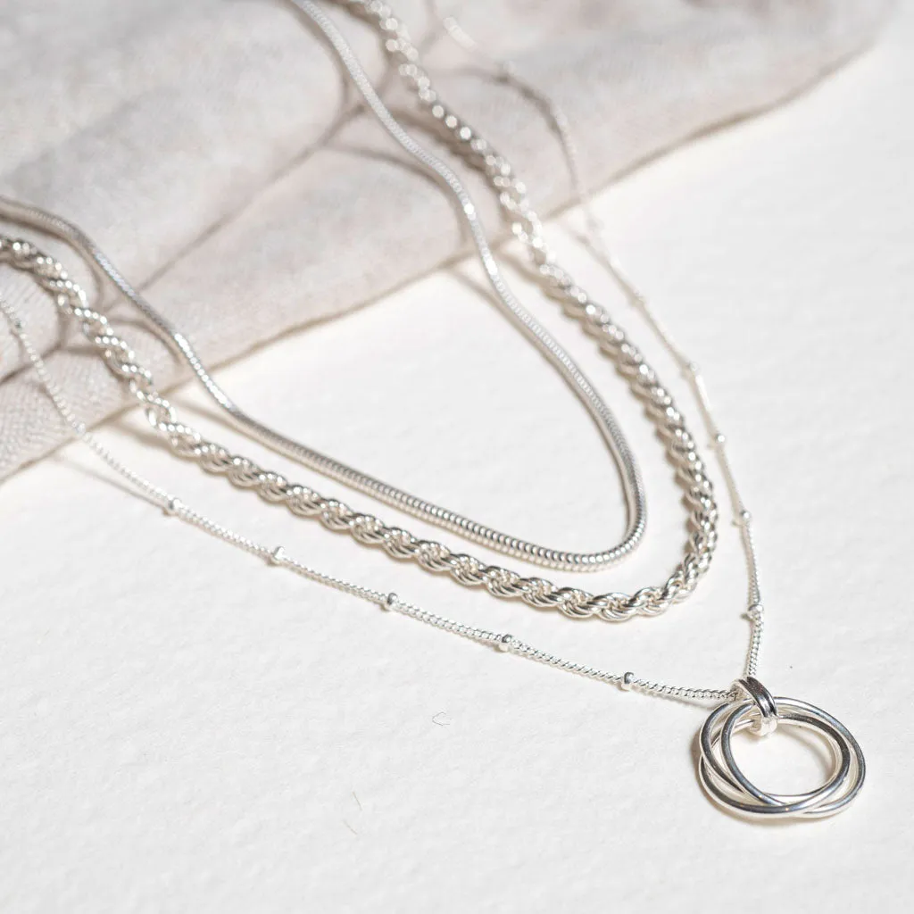 Layering Silver Cordoba and Chain Necklace Set