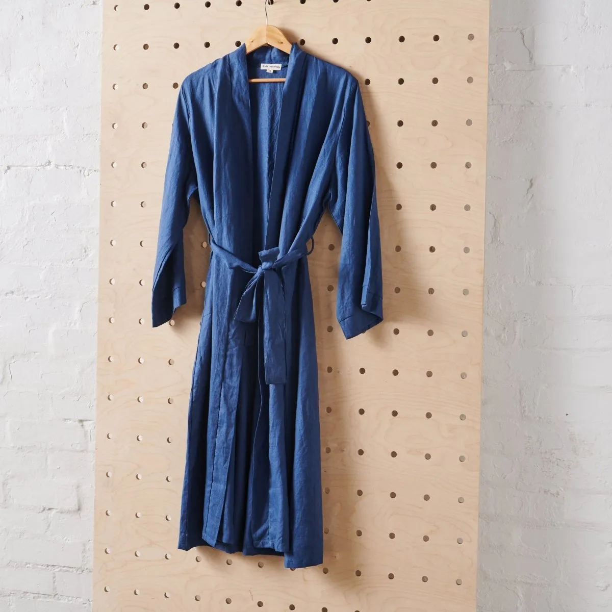 Linen Bathrobe - Navy  (Long)