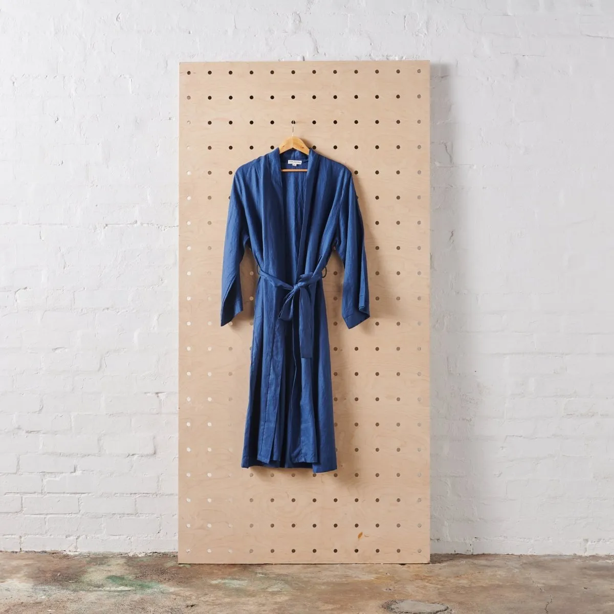 Linen Bathrobe - Navy  (Long)