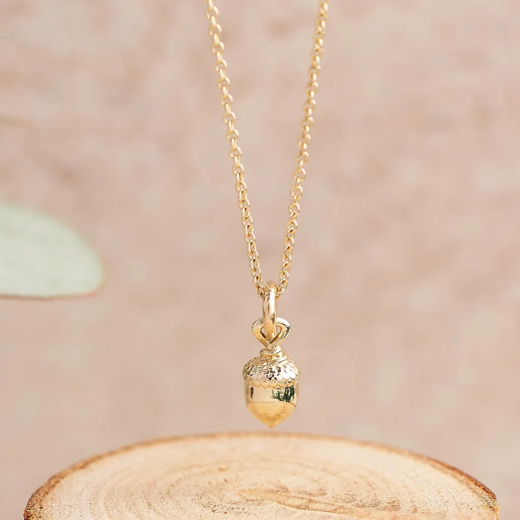 Little Acorn Solid Gold Necklace