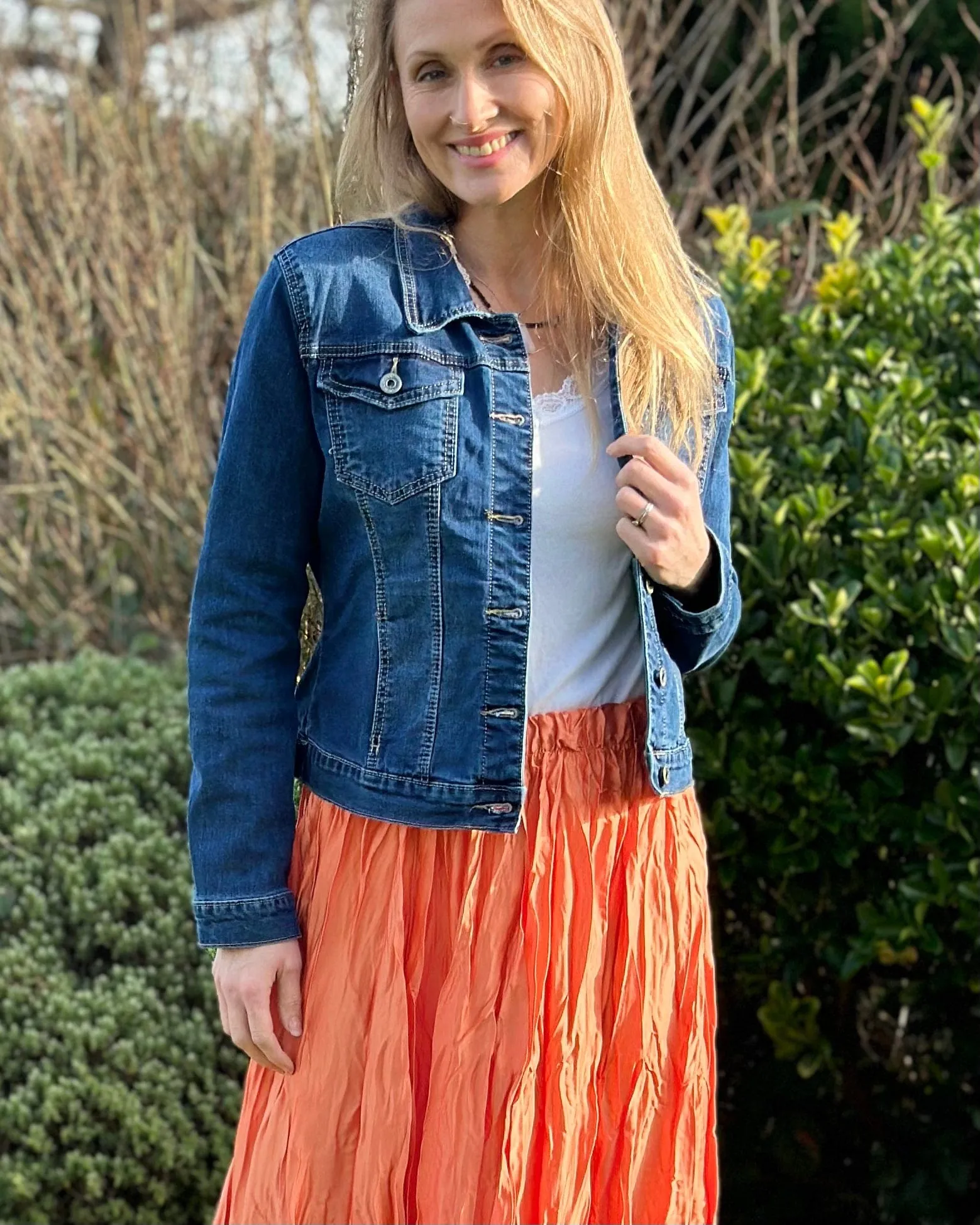 Long Crinkle Satin Skirt - Orange