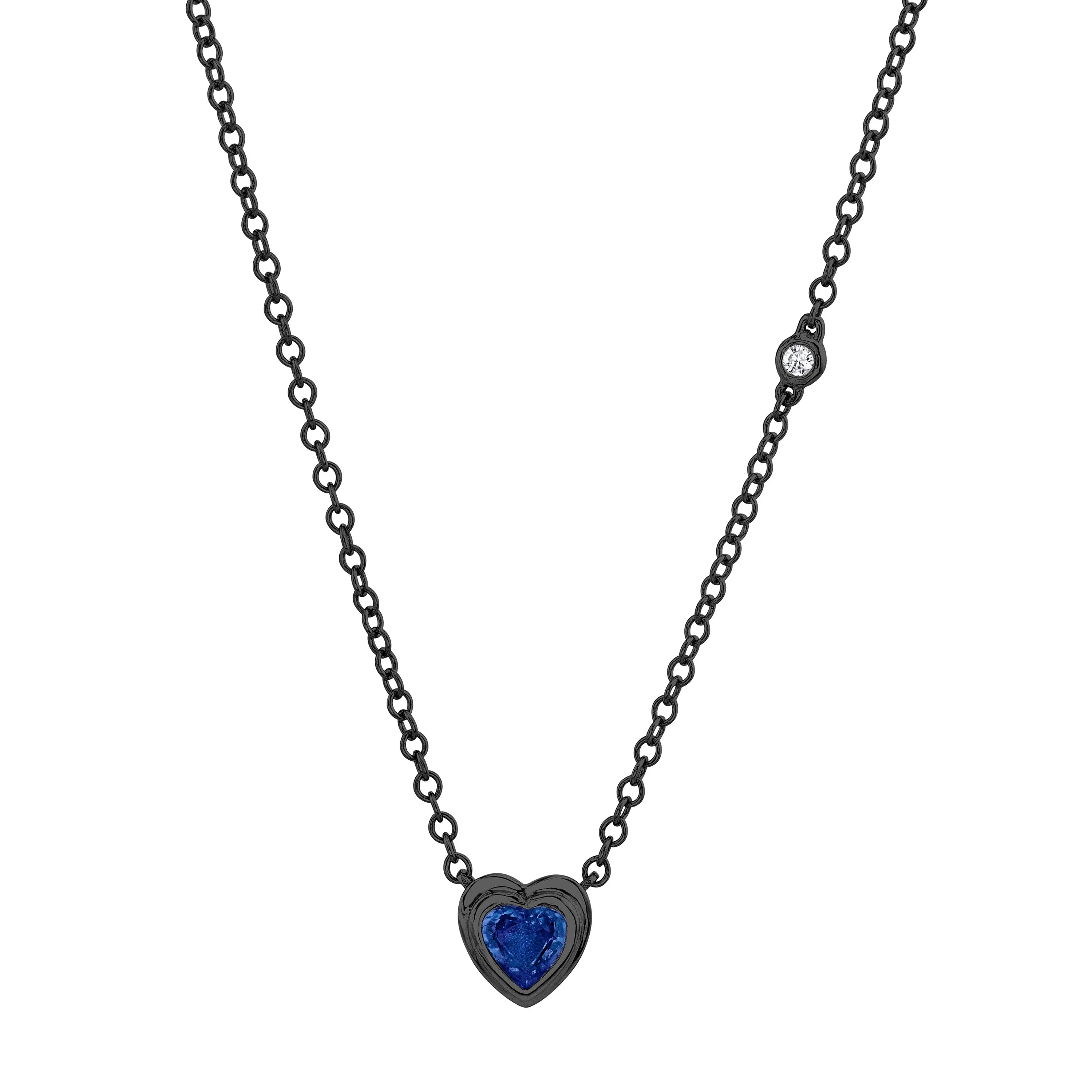 MINI ME BLUE SAPPHIRE BEZEL HEART NECKLACE