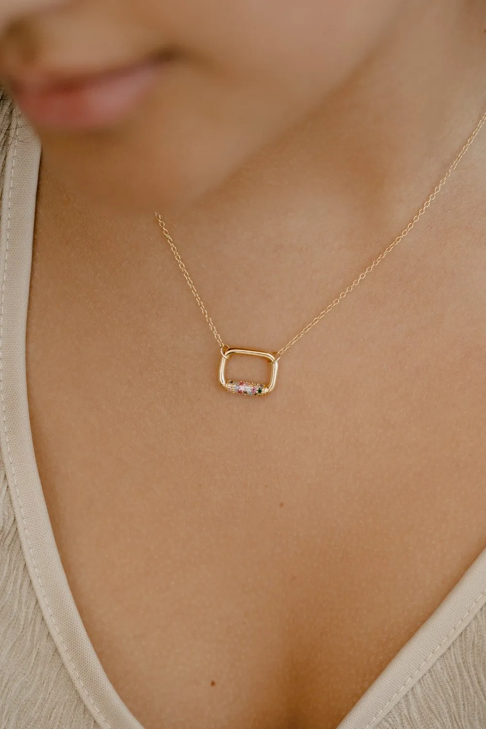 Oblong Pave Rainbow Necklace