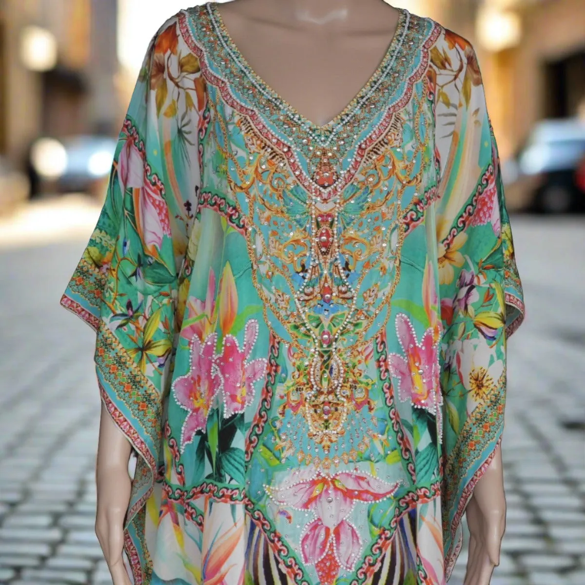 Paradise Resort Short beaded Kaftan