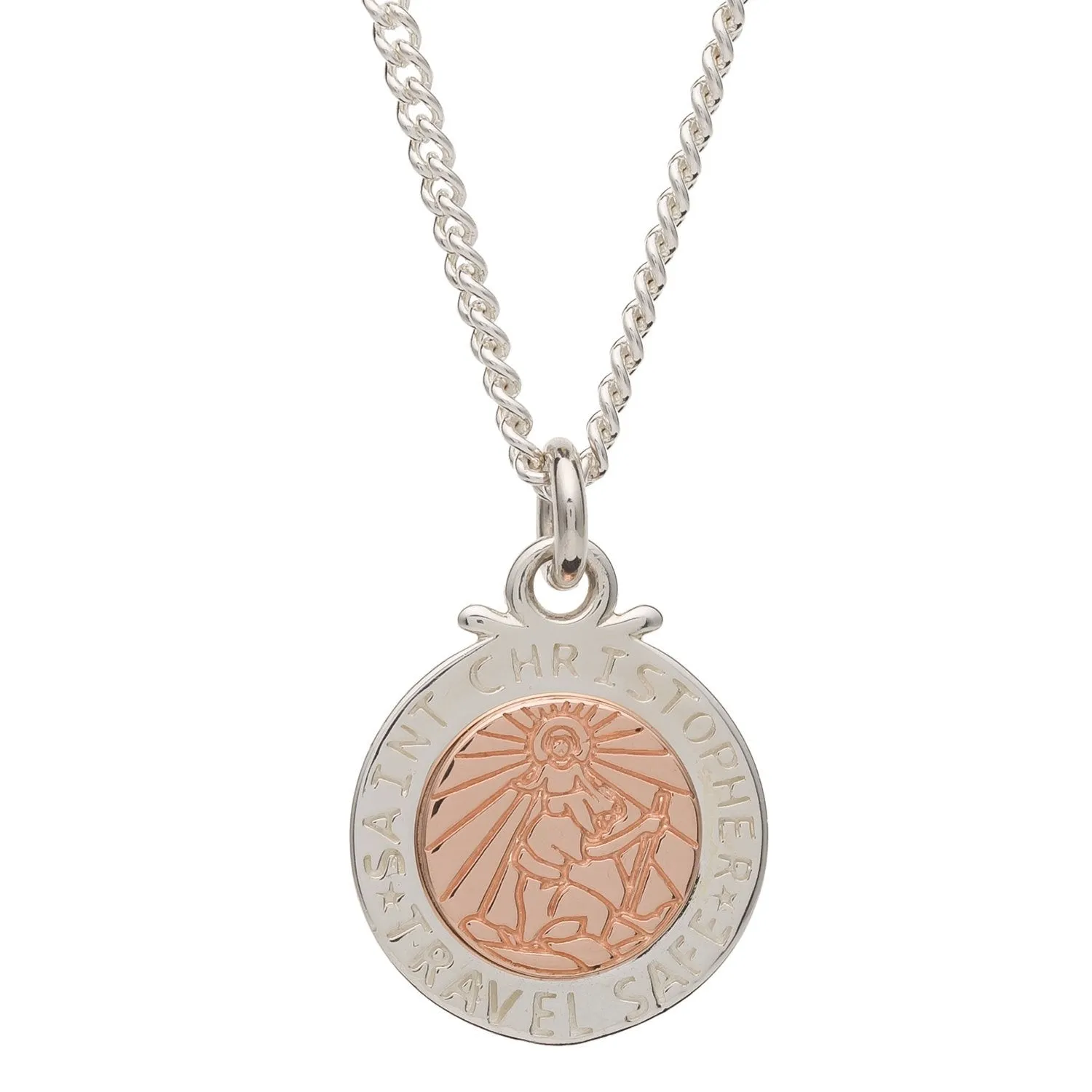 Personalised St Christopher Necklace - Silver & Rose Gold