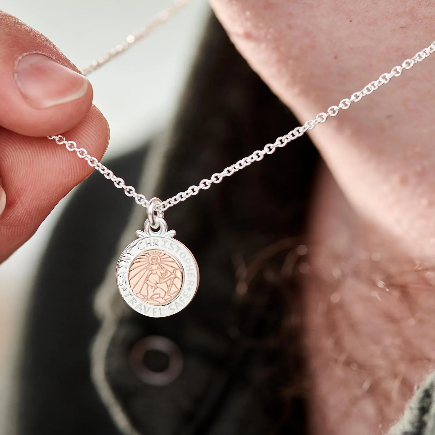 Personalised St Christopher Necklace - Silver & Rose Gold