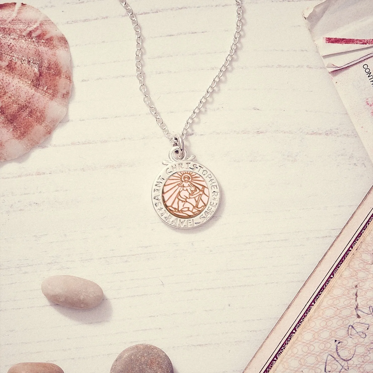 Personalised St Christopher Necklace - Silver & Rose Gold