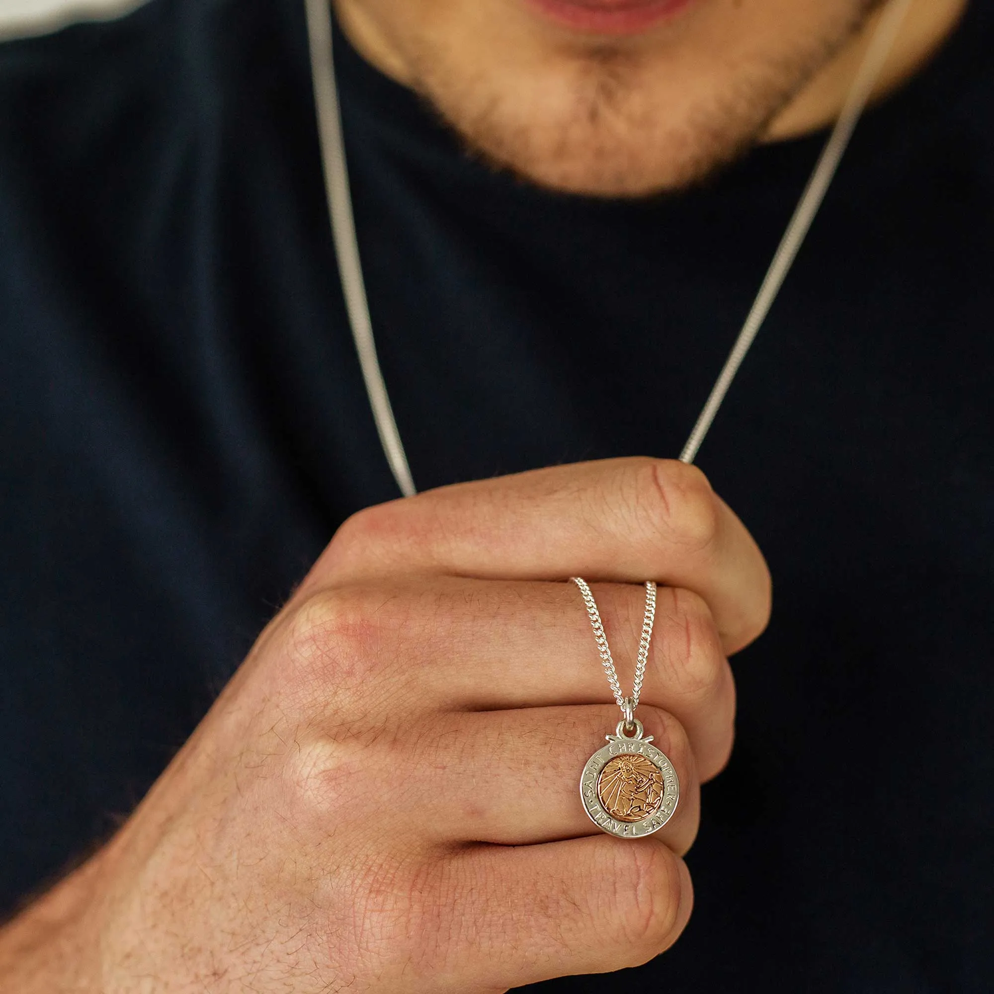 Personalised St Christopher Necklace - Silver & Rose Gold