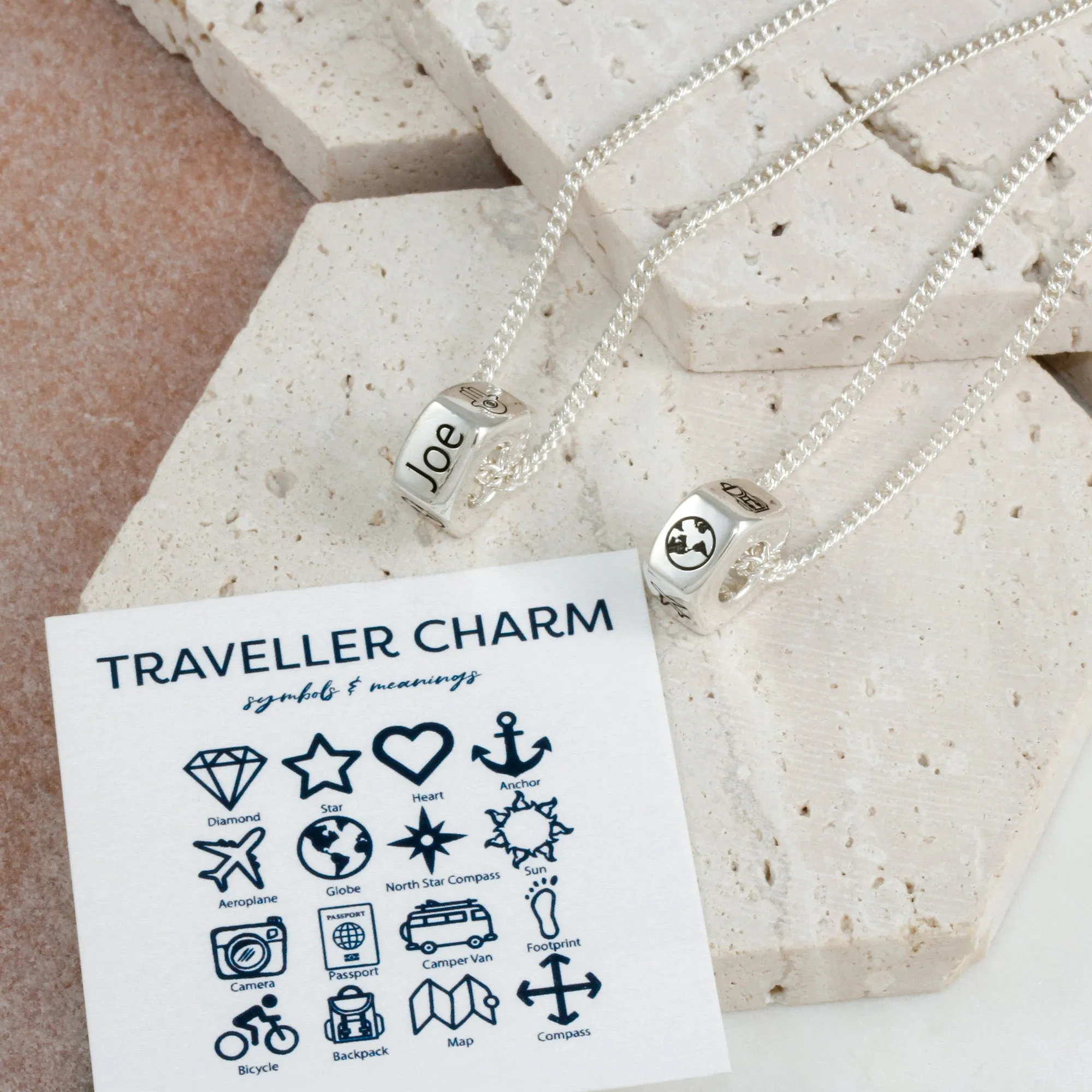 Personalised Travel Symbols Silver Necklace