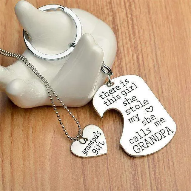 "There Is This Girl She Stole My Heart She Calls Me DADDY/MOMMY/MOM/GRANDMA/GRANDPA" Heart Necklaces Keychain