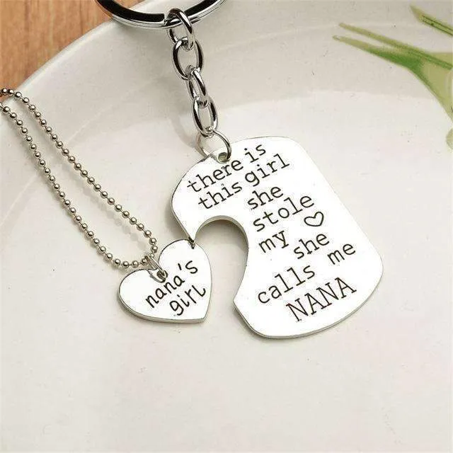 "There Is This Girl She Stole My Heart She Calls Me DADDY/MOMMY/MOM/GRANDMA/GRANDPA" Heart Necklaces Keychain