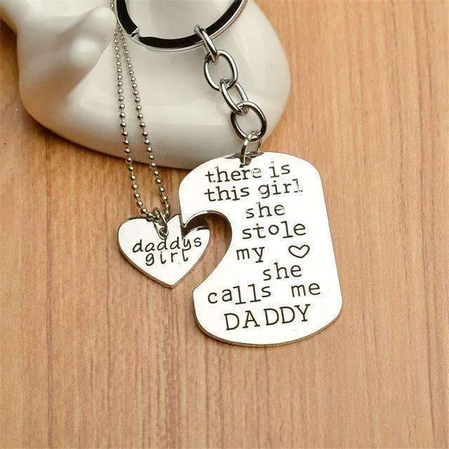 "There Is This Girl She Stole My Heart She Calls Me DADDY/MOMMY/MOM/GRANDMA/GRANDPA" Heart Necklaces Keychain