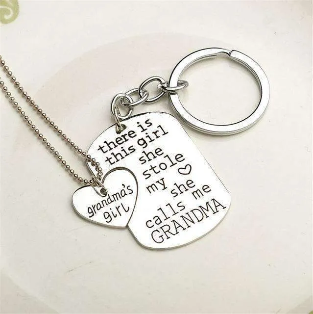 "There Is This Girl She Stole My Heart She Calls Me DADDY/MOMMY/MOM/GRANDMA/GRANDPA" Heart Necklaces Keychain