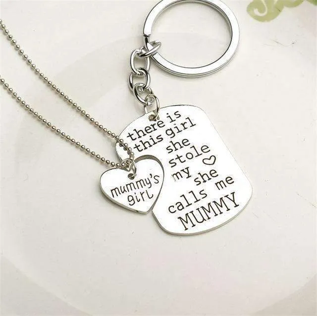 "There Is This Girl She Stole My Heart She Calls Me DADDY/MOMMY/MOM/GRANDMA/GRANDPA" Heart Necklaces Keychain