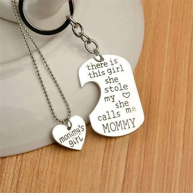 "There Is This Girl She Stole My Heart She Calls Me DADDY/MOMMY/MOM/GRANDMA/GRANDPA" Heart Necklaces Keychain