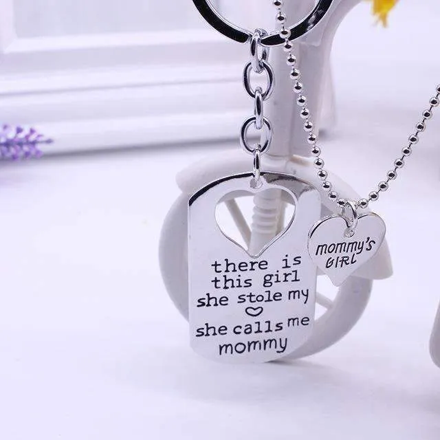 "There Is This Girl She Stole My Heart She Calls Me DADDY/MOMMY/MOM/GRANDMA/GRANDPA" Heart Necklaces Keychain