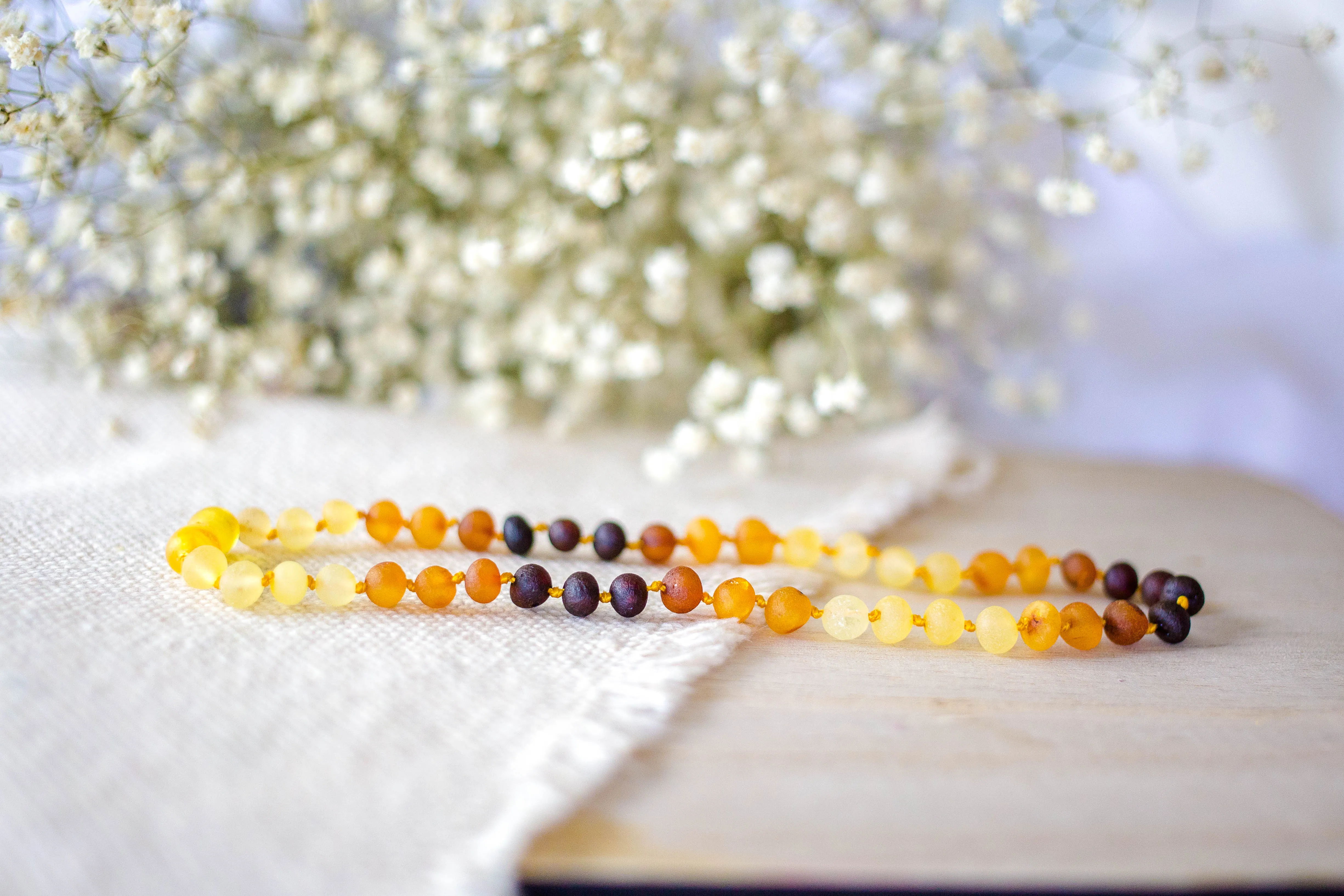 Raw Tri-Fade , Lemon, Honey, Apricot, and Cherry Baltic Amber Necklace