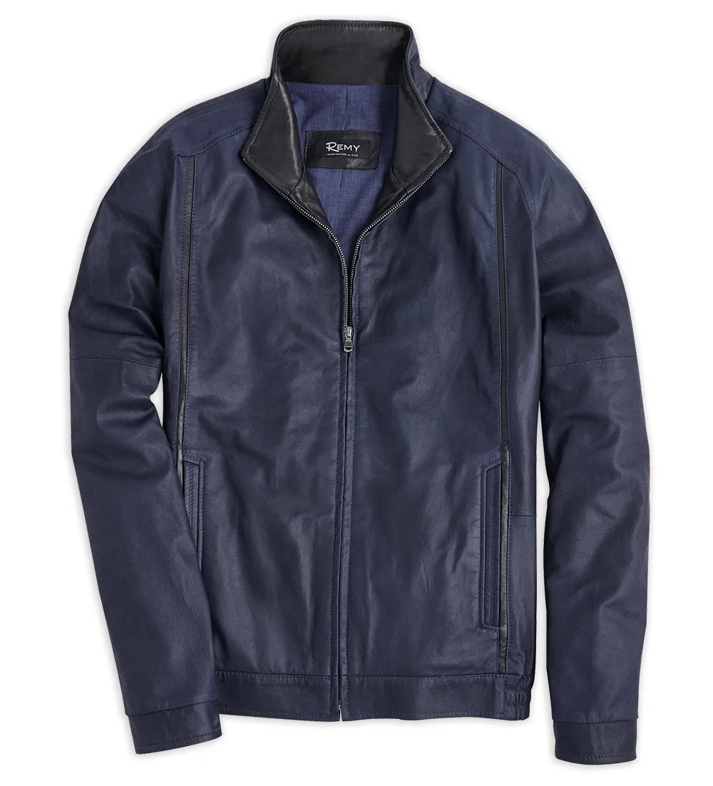 Navy Remy Leather Blouson Jacket - Stylish and Timeless