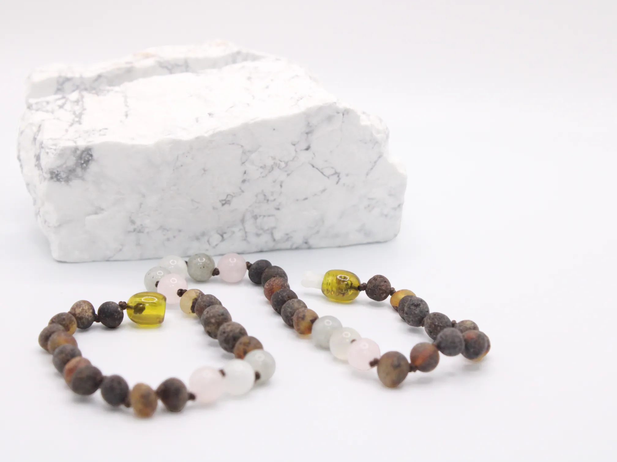 Rose Quartz   Labradorite   Moonstone   Green Baltic Amber Necklace