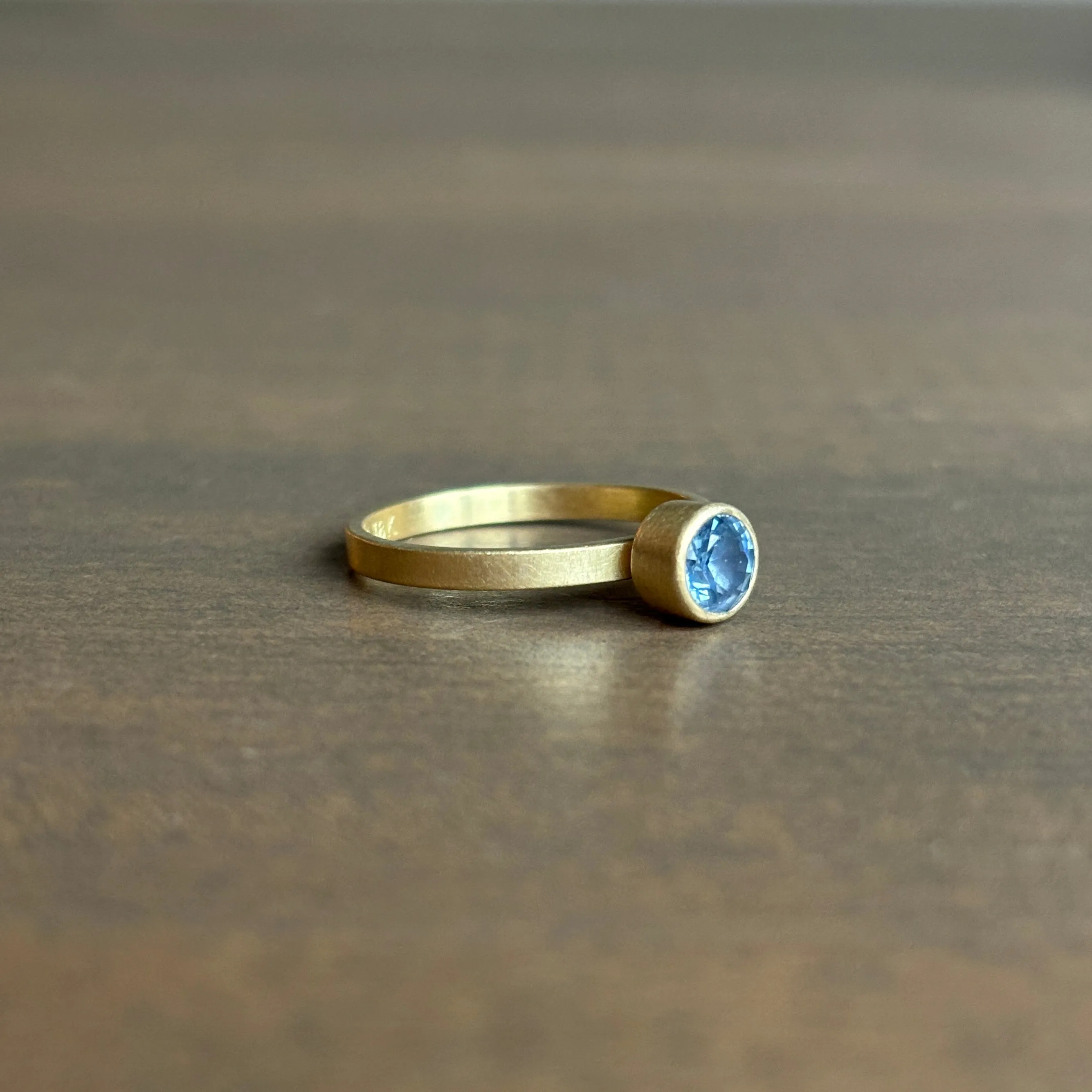 Round Stormy Blue Sapphire Stacking Ring