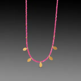 Ruby Beaded Necklace with 22k Leaves