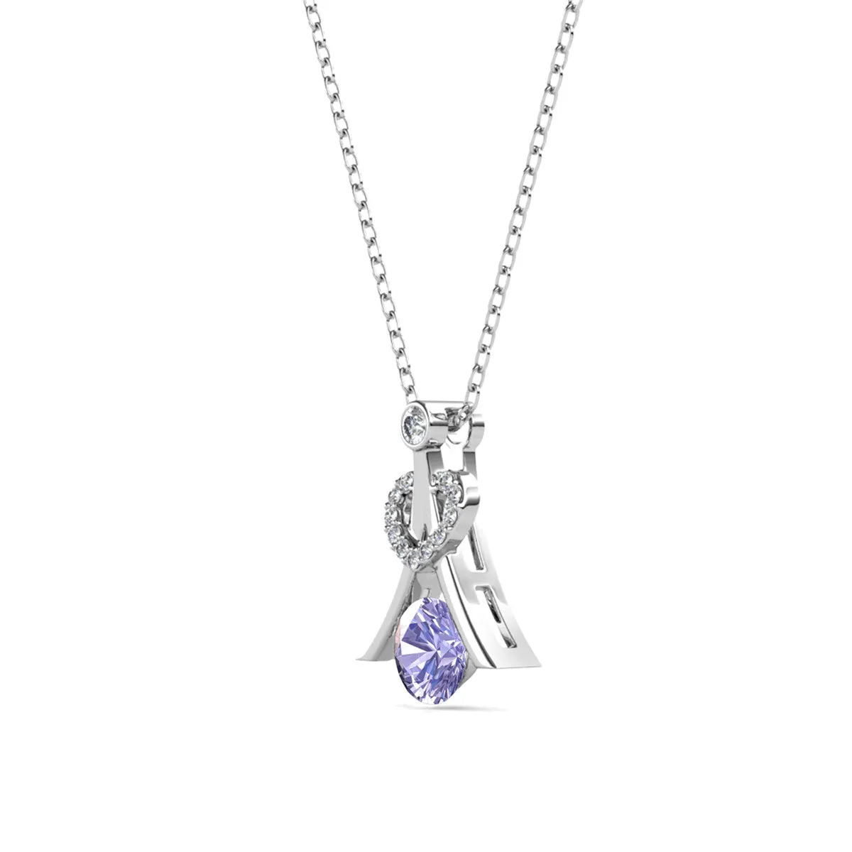 Serenity Birthstone Necklace 18k White Gold Plated with Round Cut Crystals