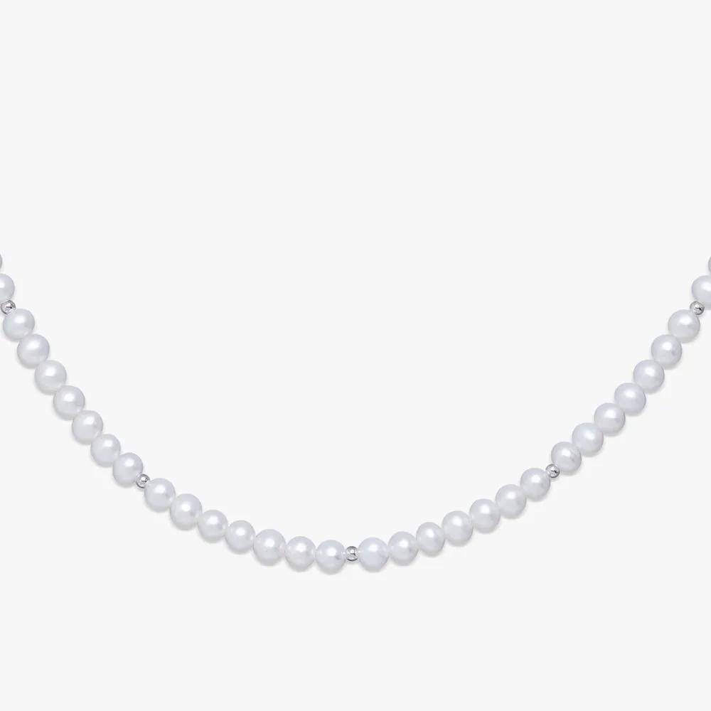 Single Metallic Bead Pearl Necklace