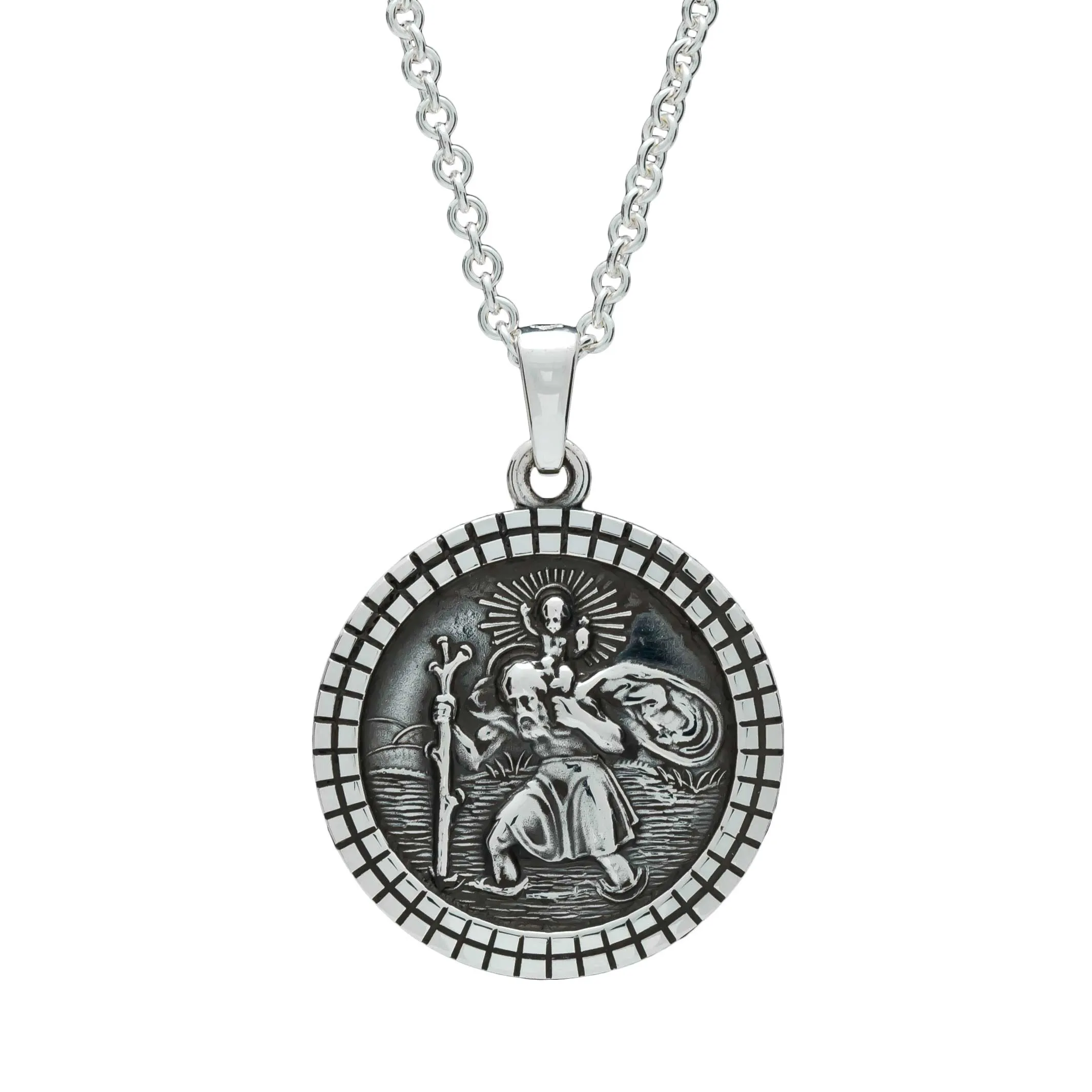 St Christopher Mosaic Border Personalised Silver Necklace