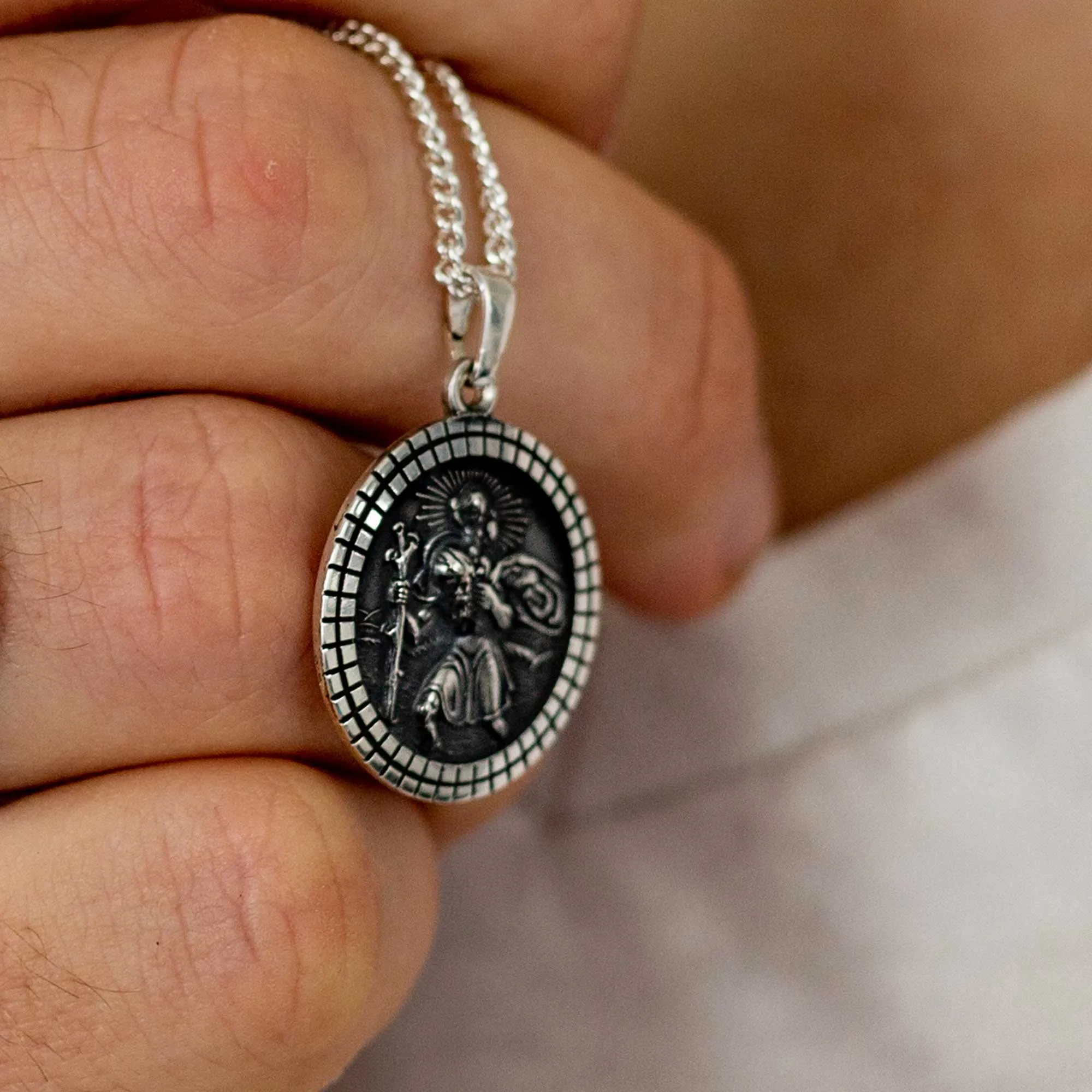 St Christopher Mosaic Border Personalised Silver Necklace