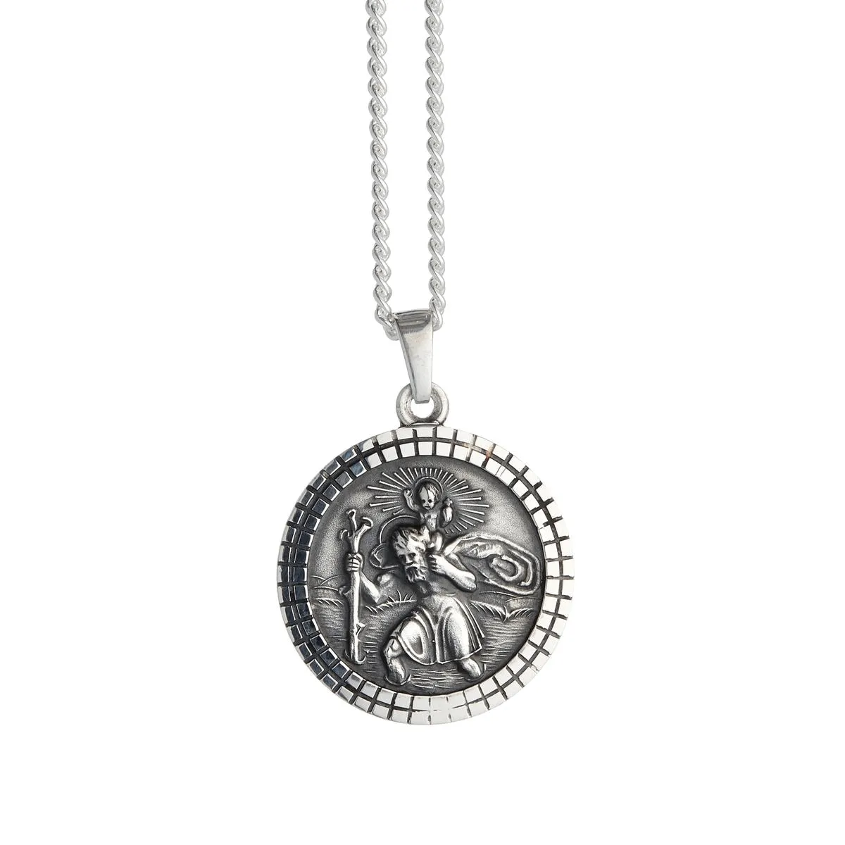 St Christopher Mosaic Border Personalised Silver Necklace