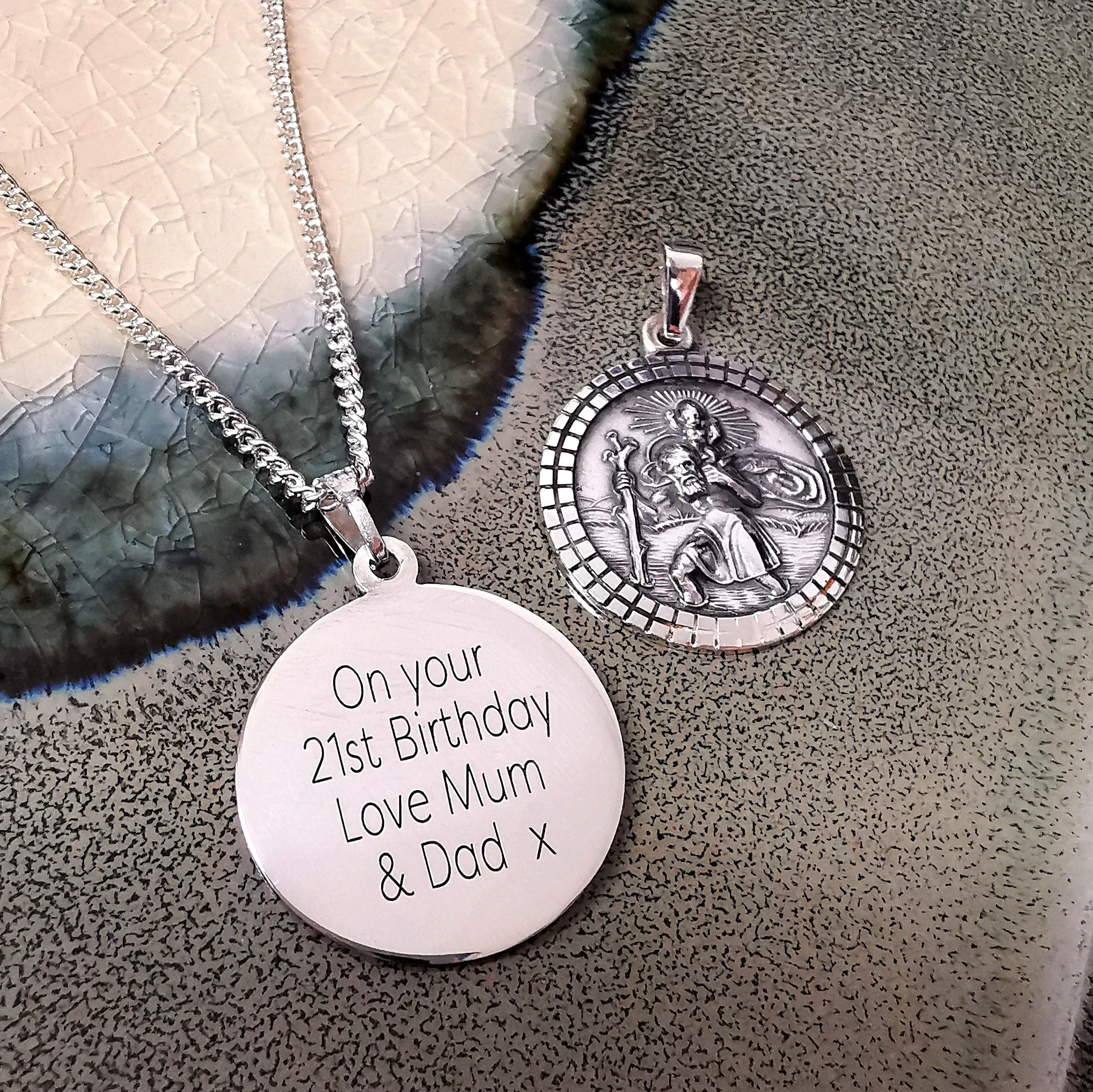 St Christopher Mosaic Border Personalised Silver Necklace