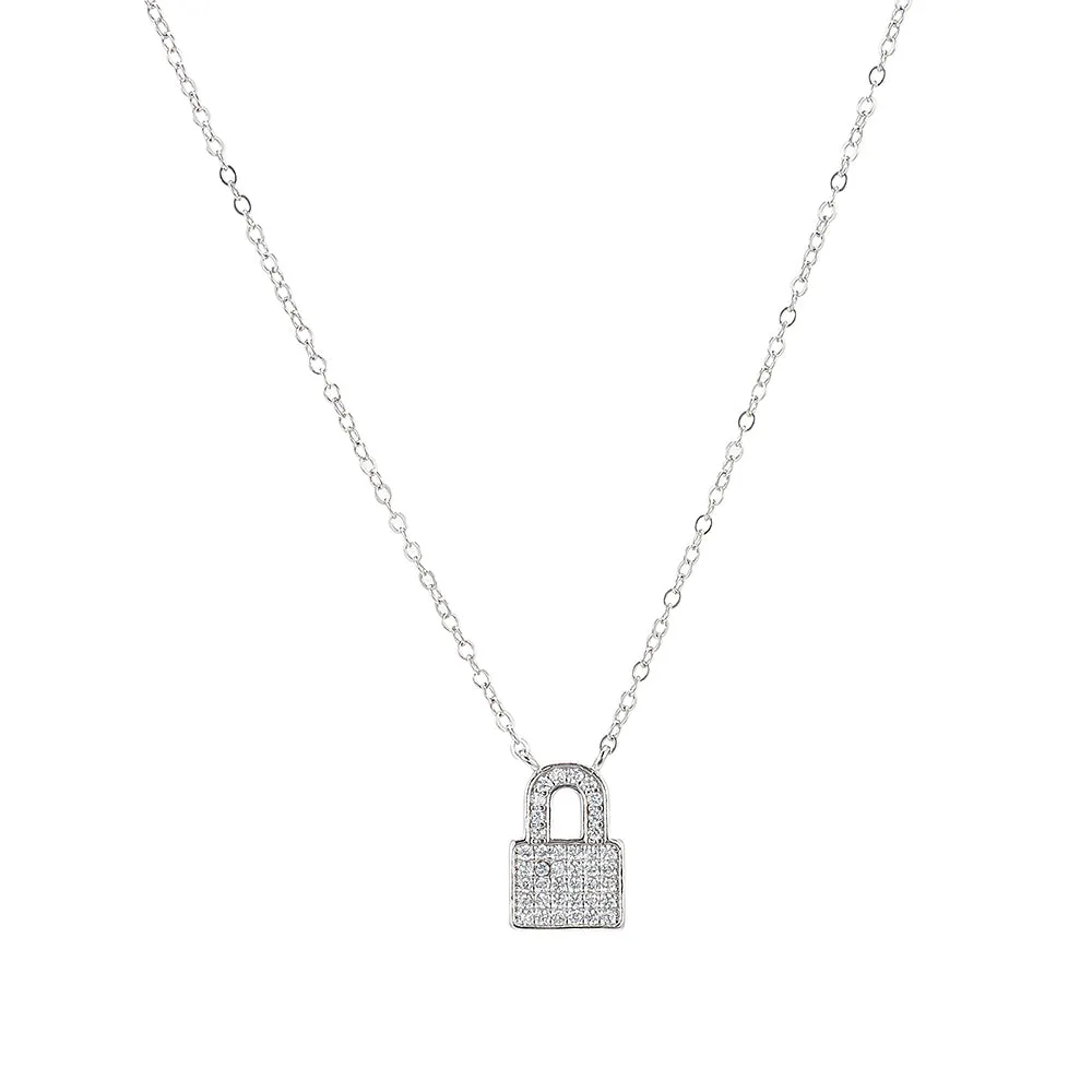 Sterling Silver CZ Lock Necklace