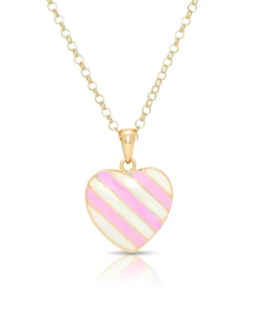 Striped Heart Pendant (Pink/White)