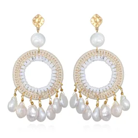 Sunrise Pearl Fringe Statement Earrings