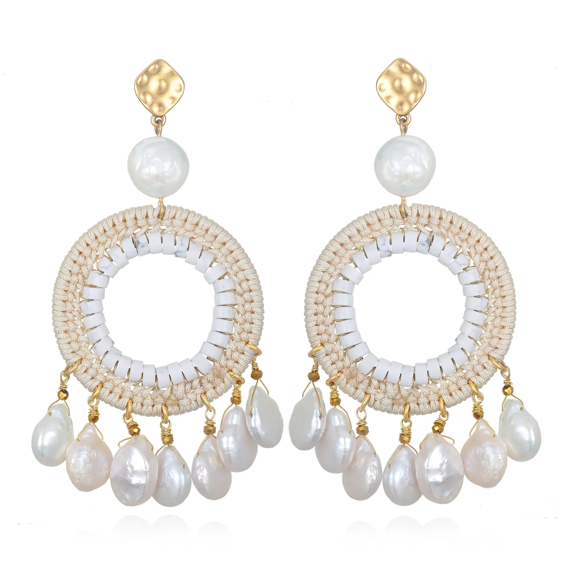 Sunrise Pearl Fringe Statement Earrings