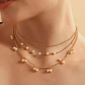 TFC Elated Pearls Gold Plated Layered Necklace