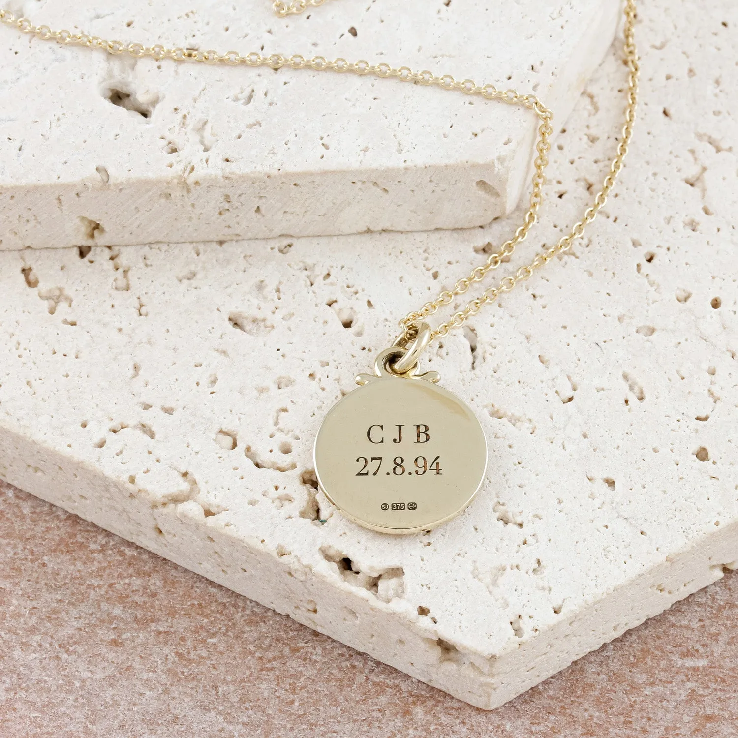 Travel Safe Compass Personalised Solid Gold Necklace