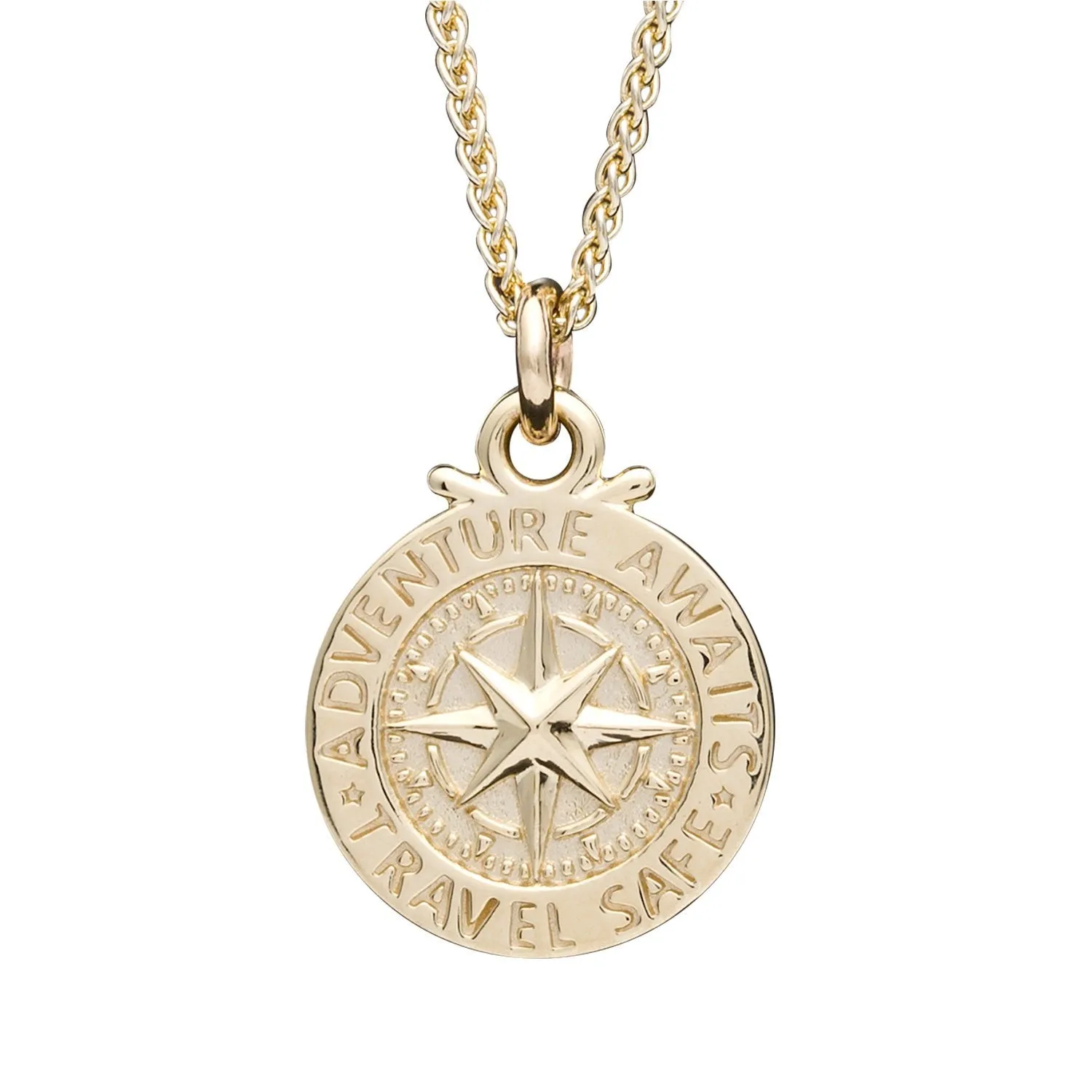 Travel Safe Compass Personalised Solid Gold Necklace