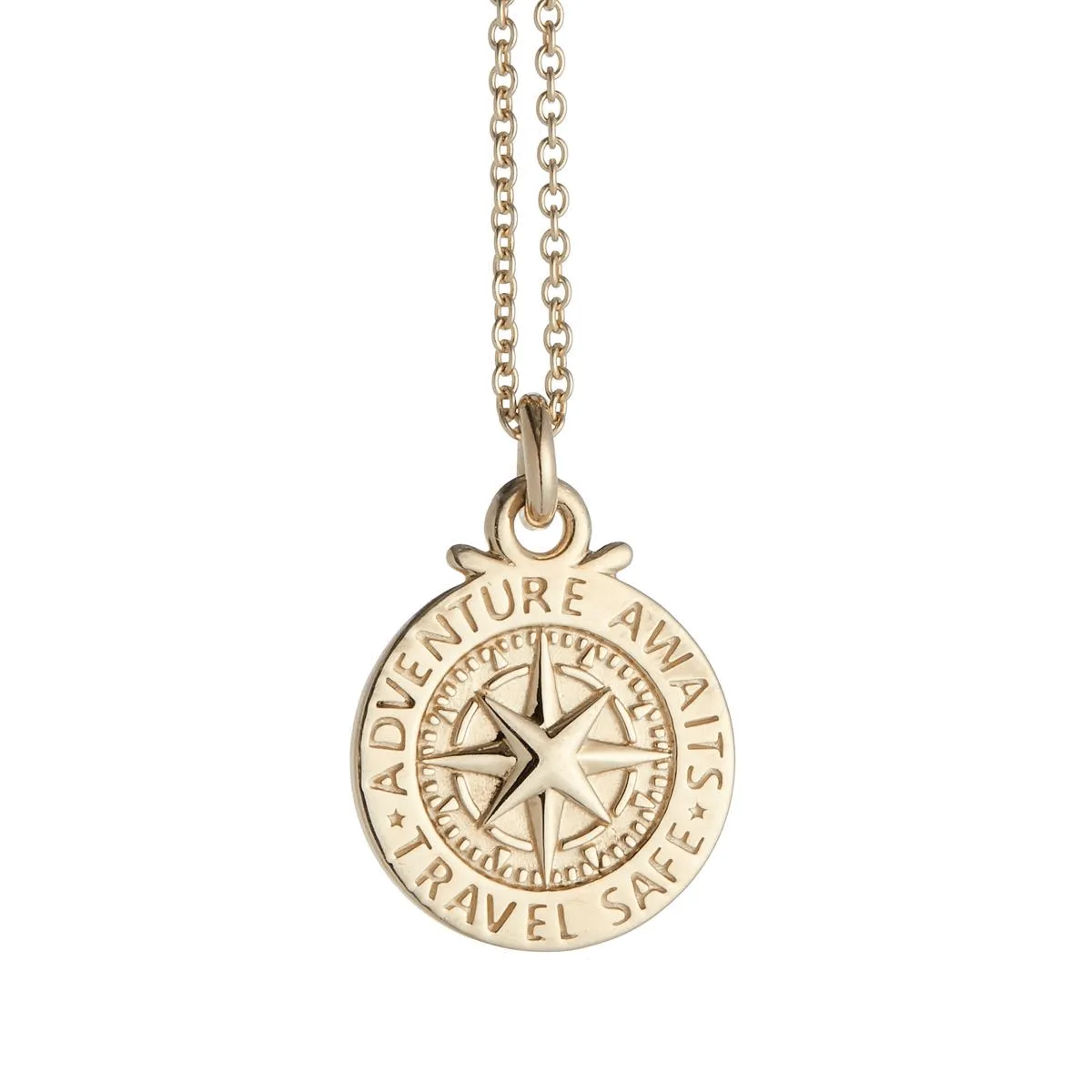 Travel Safe Compass Personalised Solid Gold Necklace