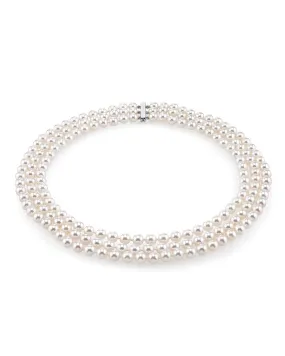 Triple Strand White Akoya Pearl Necklace