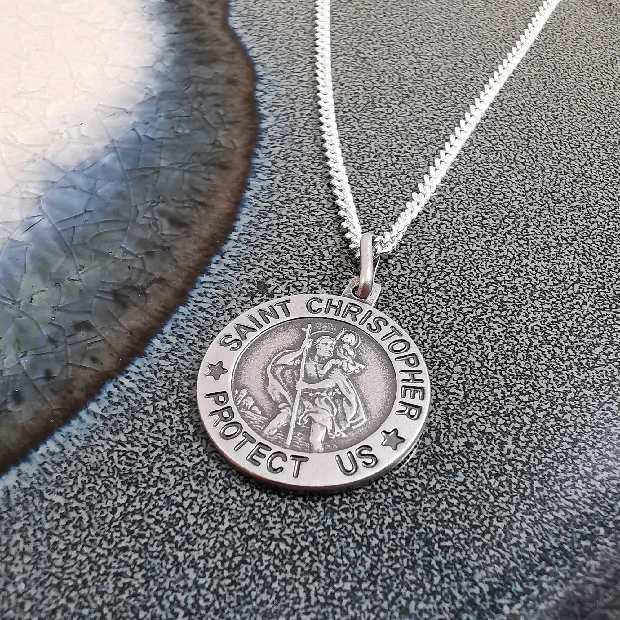 Vintage Style Personalised 'Protect Us' St Christopher Necklace