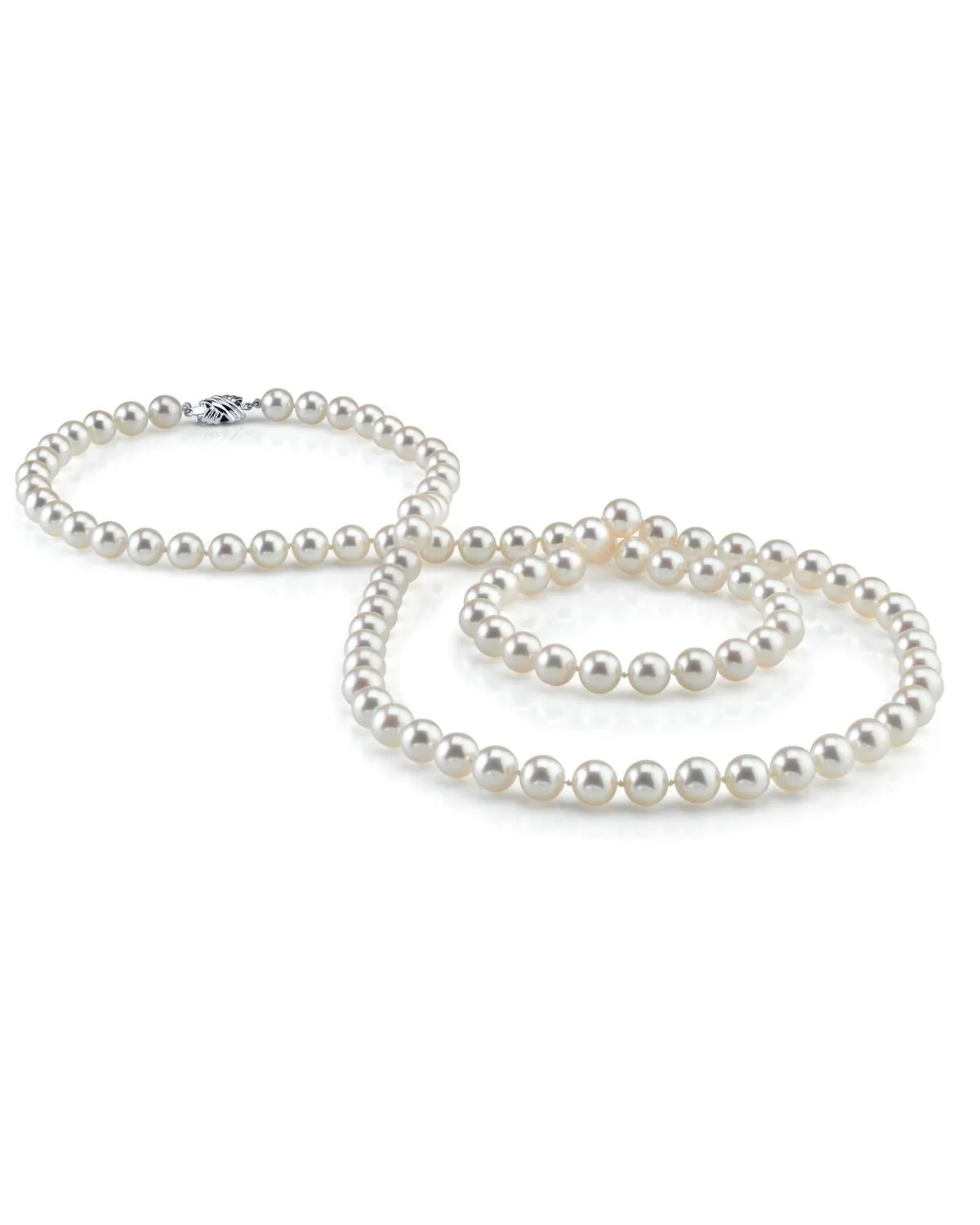 White Japanese Akoya Opera Length Pearl Necklace, 8.0-8.5mm